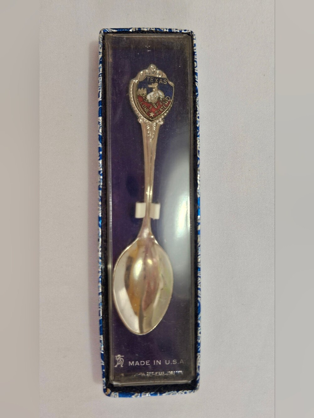 Vintage Texas Souvenir Spoon • Lone Star State • Enamel Shield w Box USA
